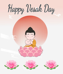 Sticker - Vesak Day Creative Concept for Card or Banner. Vesak Day is a holy day for Buddhists. Happy Buddha Day with Siddhartha Gautama Statue Design Vector Illustration