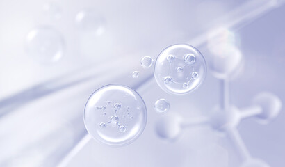 Wall Mural - cosmetic essence oil liquid bubble with molecule background, 3d rendering.