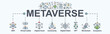 Metaverse banner web icon for futuristic, ecosystem, digital token, digital asset, play to earn, blockchain, NFT, virtual reality and simulation. Minimal icon vector