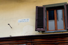 Plaque Meaning "On November 4, 1966 The Waters Of River Arno Reached This Height" Marking The Level Of The Dreadful Flooding In 1966, In Florence City Center, Tuscany Region, Italy