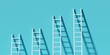 Series or row of ladders against cyan wall background, business success, career or achievement concept