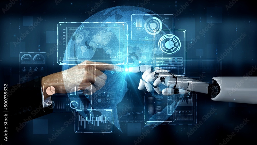 Futuristic robot artificial intelligence enlightening AI technology ...