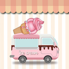 Sticker - ice cream van illustration