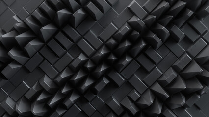 Wall Mural - 3d render, abstract black background with geometrical texture, modern technology wallpaper