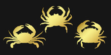 Set Golden Crab Sign Icon On Black Background. Golde Vector Clipart Illustration