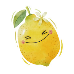 Wall Mural - Watercolor cute lemon cartoon character.