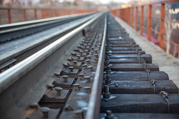 railway rails view of fastening close up of old rails