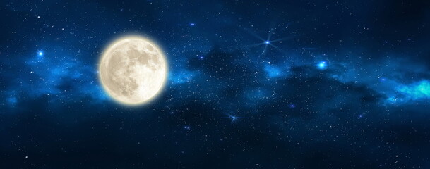 Wall Mural - night starry sky  moon moonlight nebula dark blue  nature landscape weather forecast cosmic background 