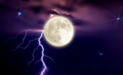 Wall Mural - night starry sky moon moonlight lightenningg nebula dark blue nature landscape weather forecast cosm