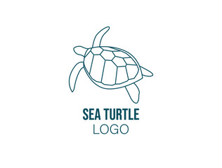 Sticker - sea turtle line art logo vector illustration 