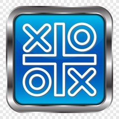 Wall Mural - Tic tac toe simple icon vector. Flat design. Metal, blue square button. Transparent grid.ai