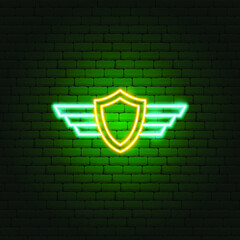 Canvas Print - Army Shield Wings Neon Sign. Vector Illustration of War Promotion.