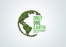 Only One Earth- World Environment Day Concept 3d Design. Happy Environment Day, 05 June. World Map With Environment Day Text 3d Background Illustration. 