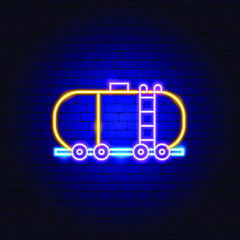 Poster - Oil Cisterne Vehicle Neon Sign. Vector Illustration of Industry Promotion.