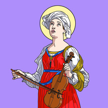 Saint Cecilia Music Conductor Colored Vector Illustration