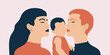 © annaspoka - abstract vector illustration of same sex Caucasian lesbian family with a child. concept of modern diverse family with two mother as parents. graphic of woman head profile silhouette