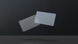 Transparent clear semitransparent business cards floating in mid air with dark background. 3D render Mockup Illustration
