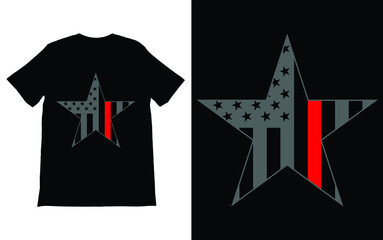 Wall Mural - Thin Red Line Firefighter USA Flag T-Shirt Vector Design.