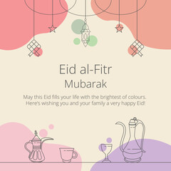 Wall Mural - Eid al Fitr Mubarak Greeting Card Monoline Vector Illustration