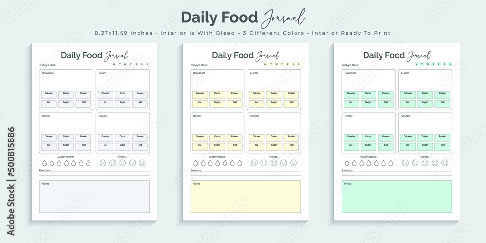 Daily food journal and planner logbook notebook tracker printable kdp ...