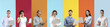 © Pixel-Shot - Group of young programmers with laptops on color background with space for text