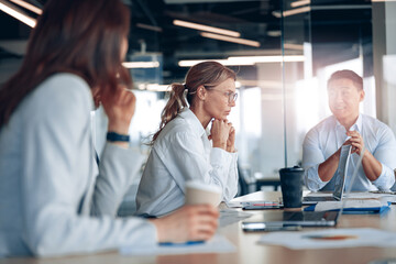 Wall Mural - Group of diverse business people have meeting in the modern office . High quality photo