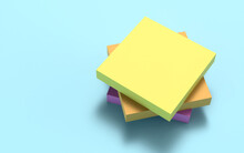 3 Reams Of Note Paper Placed On A Light Blue Background. 3D Render.