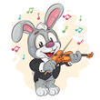 Cartoon Bunny Violinist. A cute cartoon rabbit in a tailcoat plays the violin. Positive and unique design. Children's illustration.