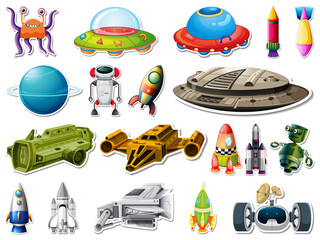 Wall Mural - Sticker set of outer space objects and astronauts