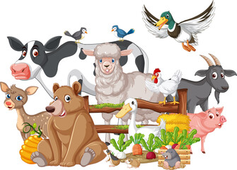 Poster - Many farm animals by the fence