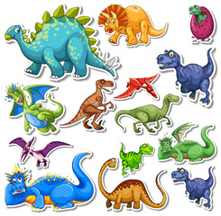 Wall Mural - sticker set of different dinosaurs cartoon