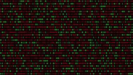 Green binary numbers turned red on screen. Hacker attack web system concept. 01 digits animation
