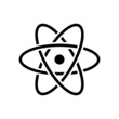 Atom icon. Symbol of scientists, science and technology. Isolated raster illustration on white background.
