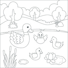 Wall Mural - coloring duck family