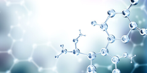 Wall Mural - horizontal banner with models of abstract molecular structure. science or education background with 