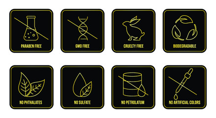 Canvas Print - cosmetic product icon set paraben-free, gmo-free, cruelty-free, biodegradable, no phthalate, no sulf