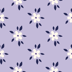 Wall Mural - Floral vector seamless pattern. Flower and star on very peri background. Modern drawing. Creative botanical fabric print, digital paper, textile design, kids and baby clothes, apparel, scrapbooking.