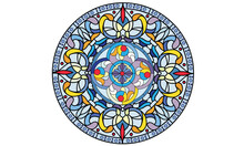 Stained Glass T Shirt Print Design, Colorful Motif Graphic Print. Mandala Cookbook Artwork. 