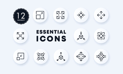 zoom icons set. enlargement and reduction. changing an object. 3d modeling. neomorphism style. vecto