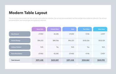 Aufkleber - Modern table layout template with a total amount row. Flat design, easy to use for your website or presentation.