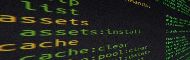 Source code on screen close-up with selective focus. Internet security breach