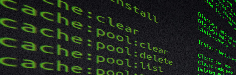 Source code on screen close-up with selective focus. Internet security breach