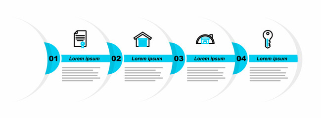 Set line House key, Warehouse, Garage and contract icon. Vector