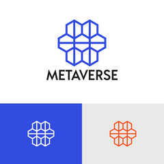 Leinwandbilder - Polygonal tech outline logo design vector concept. Data science company brand logomark illustration. Can representing blockchain, code, crypto, connect, metaverse, system.