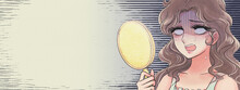 マスク日焼けに白目で驚く、昭和の少女漫画風女性のバナー