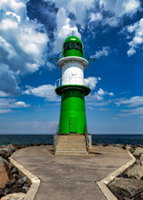 Image Of The Lighthouse Of Warnemunde On The Baltic Sea At The Harbor Entrance, Germany