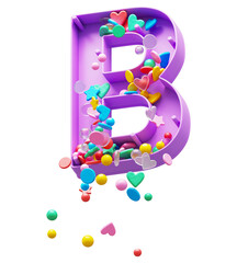 Poster - Falling down candy from a plastic box font. Letter B