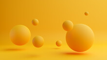 Abstract 3d Rendering Of Yellow Spheres On Yellow Background.
