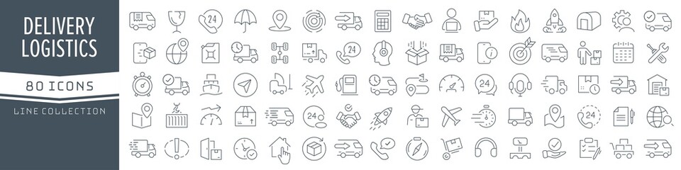 Poster - Delivery and logistics line icons collection. Big UI icon set in a flat design. Thin outline icons pack. Vector illustration EPS10