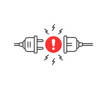 Electric Plug And Socket With Exclamation Mark
